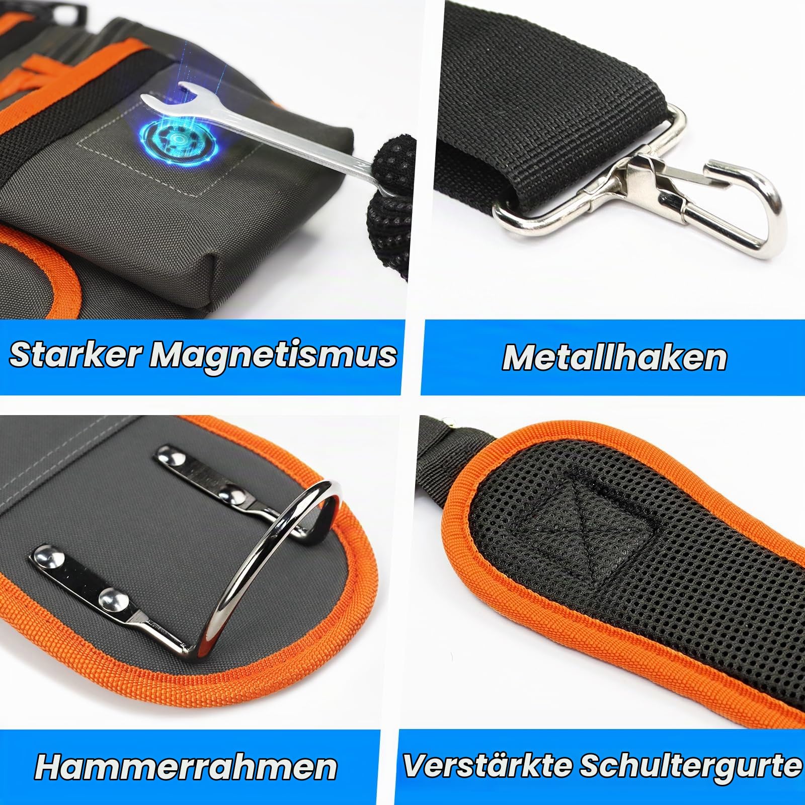 Werkzeuggürtel für Männer mit Nageltasche, Maßbandtasche und HammerhalterMagnetische Werkzeugtasche für MännerAbnehmbare und verstellbare Werkzeugtasche für Elektriker, Zimmerleute, Gärtner
