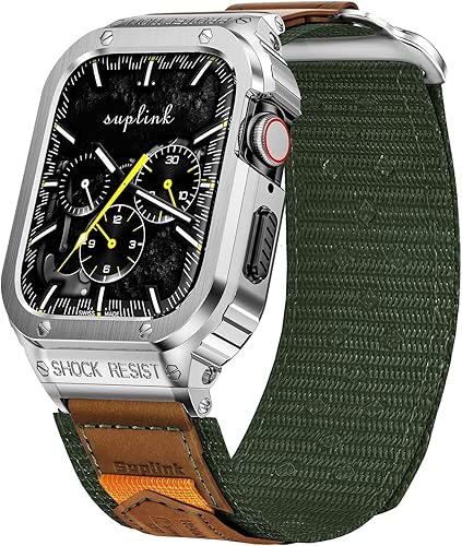Miniatura 54 de SUPLINK Caja de acero inoxidable y correa de nailon compatible con Apple Watch Band de 1.496 pulgadas, 1.575 pulgadas, 1.614 pulgadas, 1.654