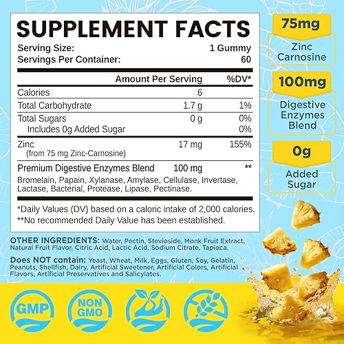 Miniatura 2 de Suplemento de zinc carnosina, zinc carnosina 75 mg para adultos, salud intestinal, función inmunológica y apoyo para la comodidad digestiva, sin