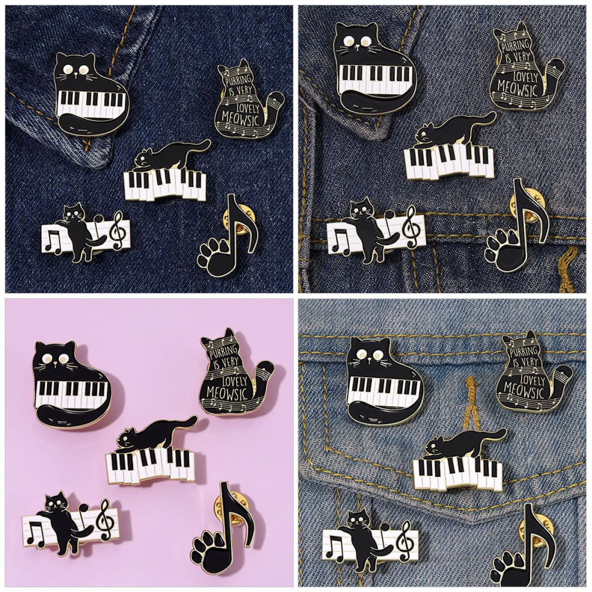 Spilla Con Nota Musicale Di Gatto A Tema Penna Spilla Con Animali Perni Puntine Perno Zaini Spille Di Gatto Nero Spille Divertenti Adesivi Spillo Black Lega