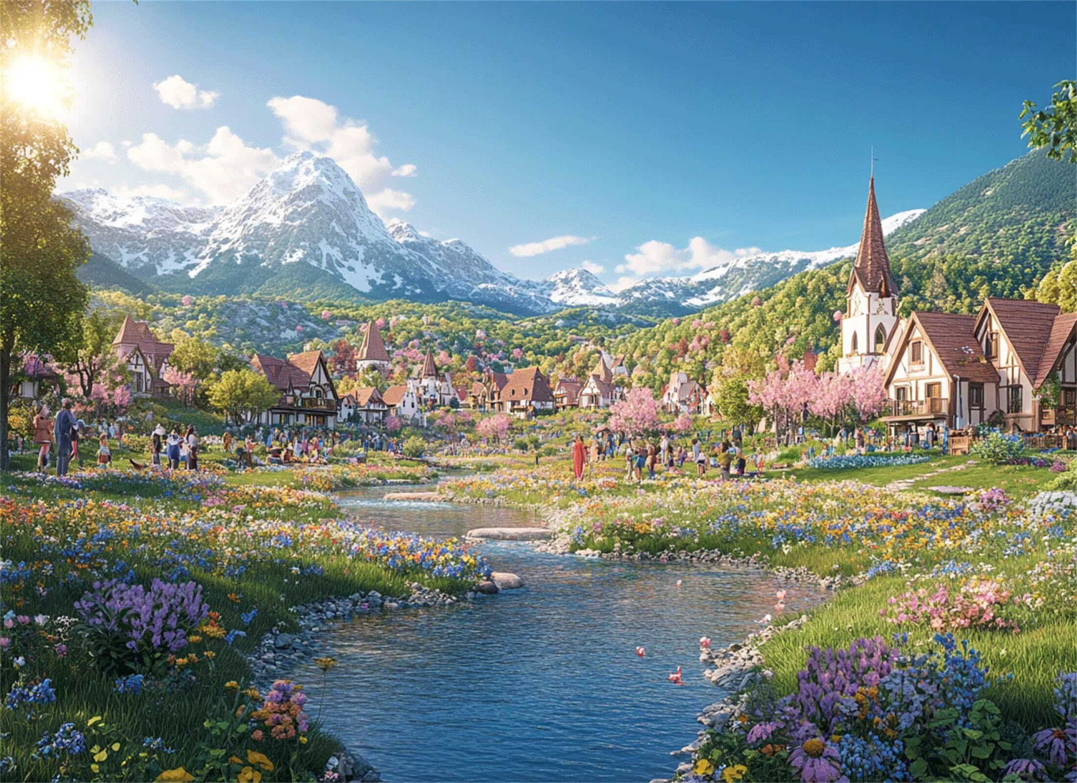 Puzzle 4000 Teile Wiese Puzzle Erwachsene, Holzpuzzle Klassische Puzzles Kabine Jigsaw Puzzles für Erwachsene Kinder, Clevere Rätsel Wooden Jigsaw, Geschicklichkeitsspiel für die Ganze Familie g-36