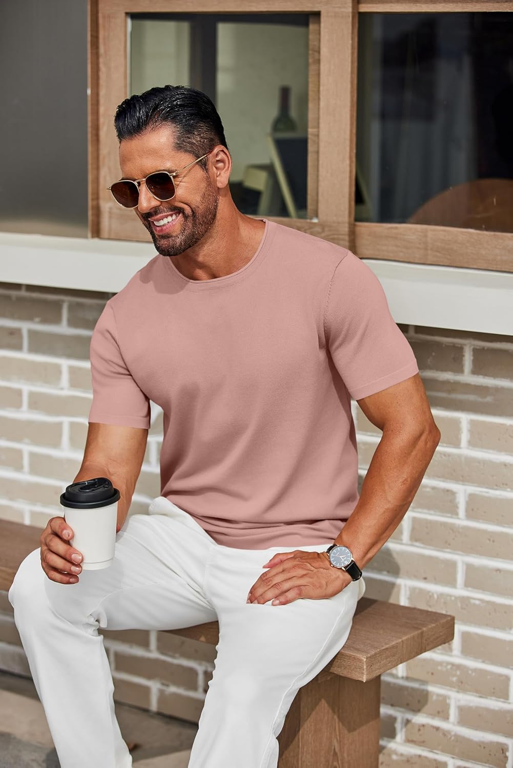 COOFANDY Mens Knit T-Shirts Casual Crewneck Short Sleeve Shirts Summer Tops Basic Pullover Tees - Image 4