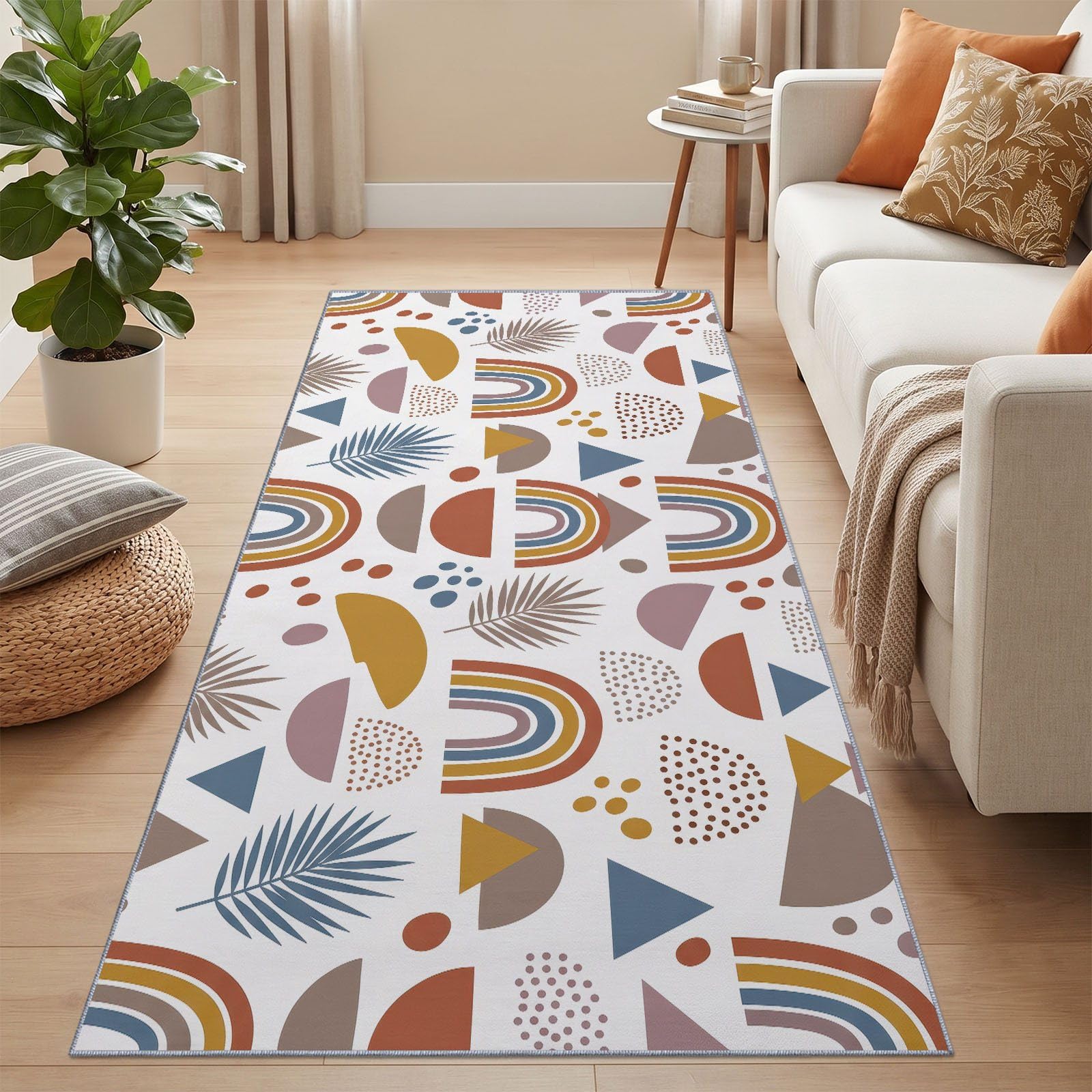 Dywan z krótkim włosiem, bieżnik w stylu boho, geometryczny bieżnik