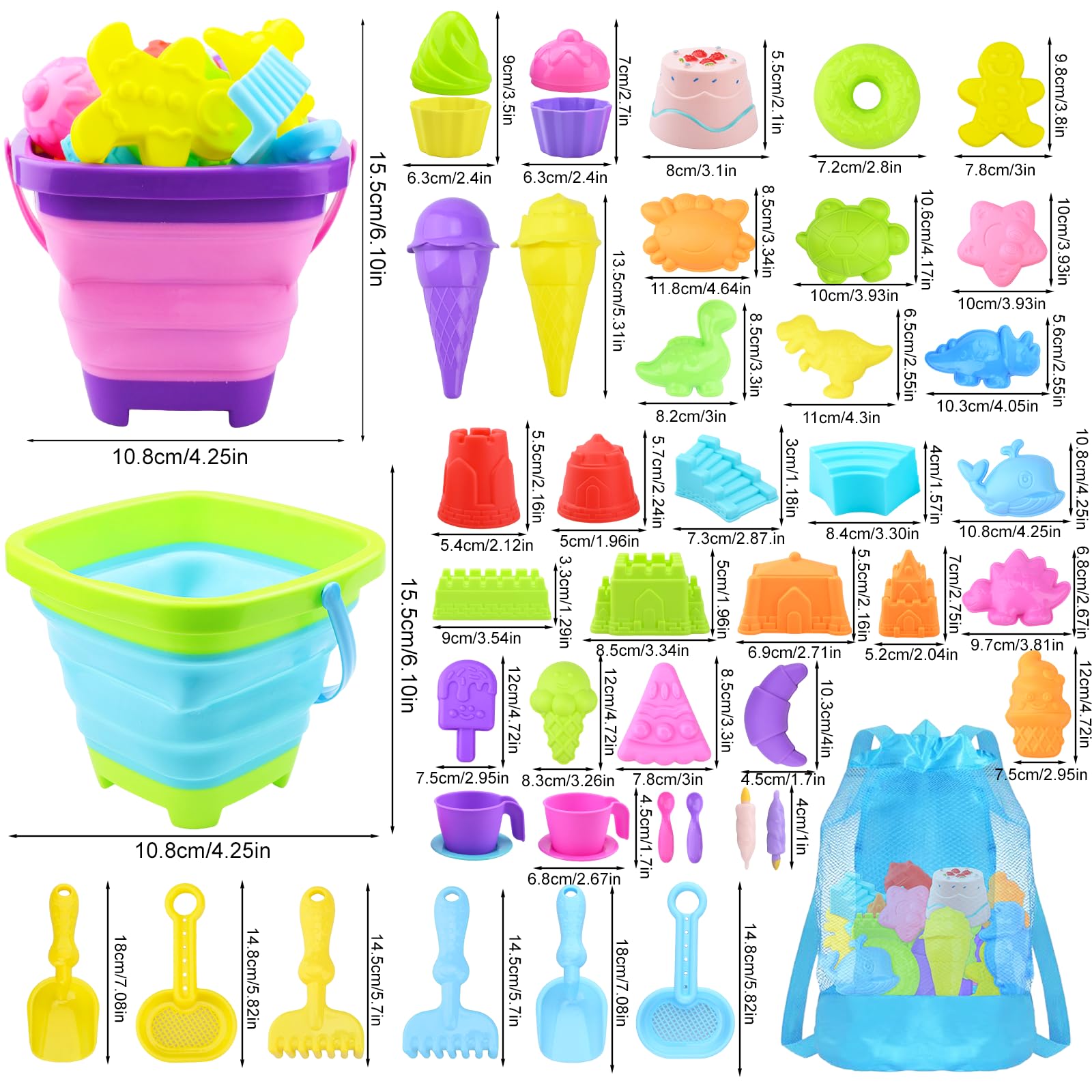Juguetes de Playa para Niños,Juego de Juguetes de Arena,Juguetes Playa en Bolsa de Malla,Juguetes Playa con Moldes de Arena Castillo,Cubo,Pala,Juguetes de Playa al Aire Libre Niños Niñas