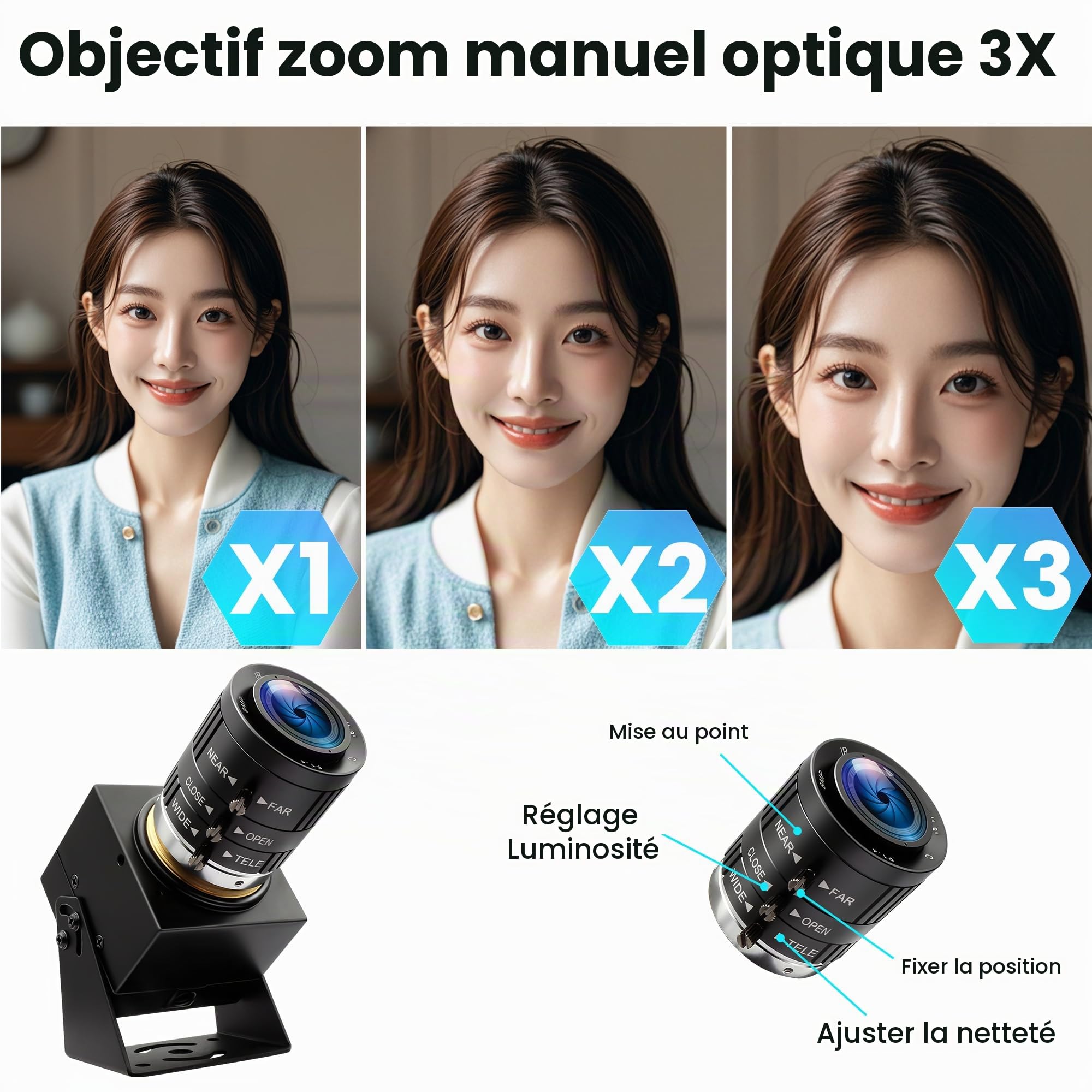 ELP Caméra USB 4K 120fps - Webcam Haute Vitesse 12MP Avec Zoom Optique Manuel 3x - Pour Golf, Raspberry Pi, Windows, Linux, Mac OS