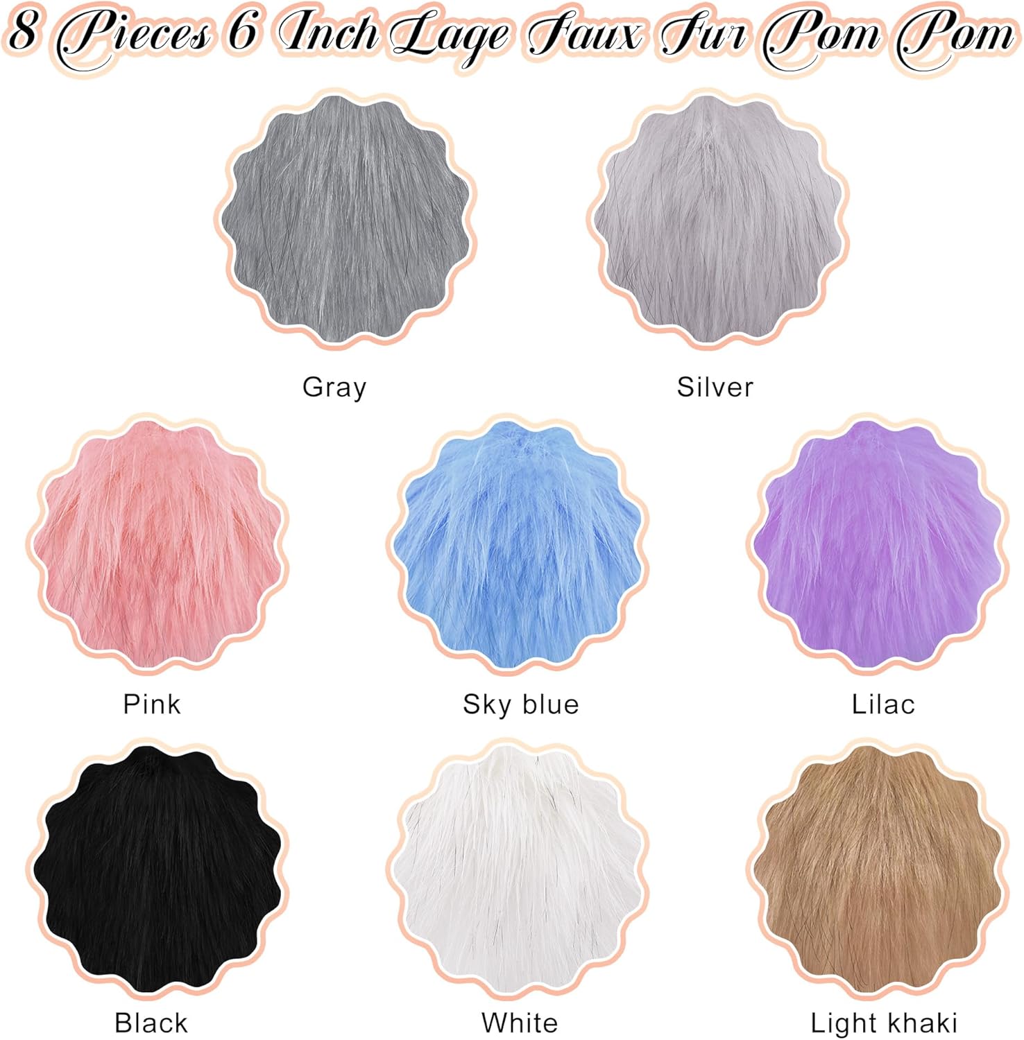 SIQUK 8 Pieces Faux Fur Pom Pom for Hats, 6 Inch Large Fluffy Balls With Elastic Loop for Crafts, Gloves, Scarves, Knitting Accessories - Image 2