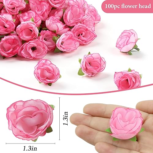 Miniatura 2 de SITUMEIZI 100 rosas artificiales de 1.3 pulgadas con cabeza de rosa rosa para el hogar, boda, pared, jardín, fiesta, cumpleaños, decoración