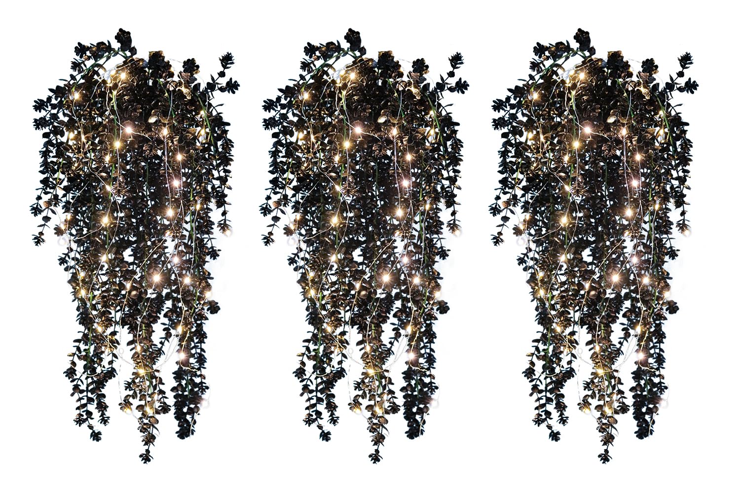 RECUTMS Black Hanging Flowers with Light Faux Hanging Plants Black Greenery