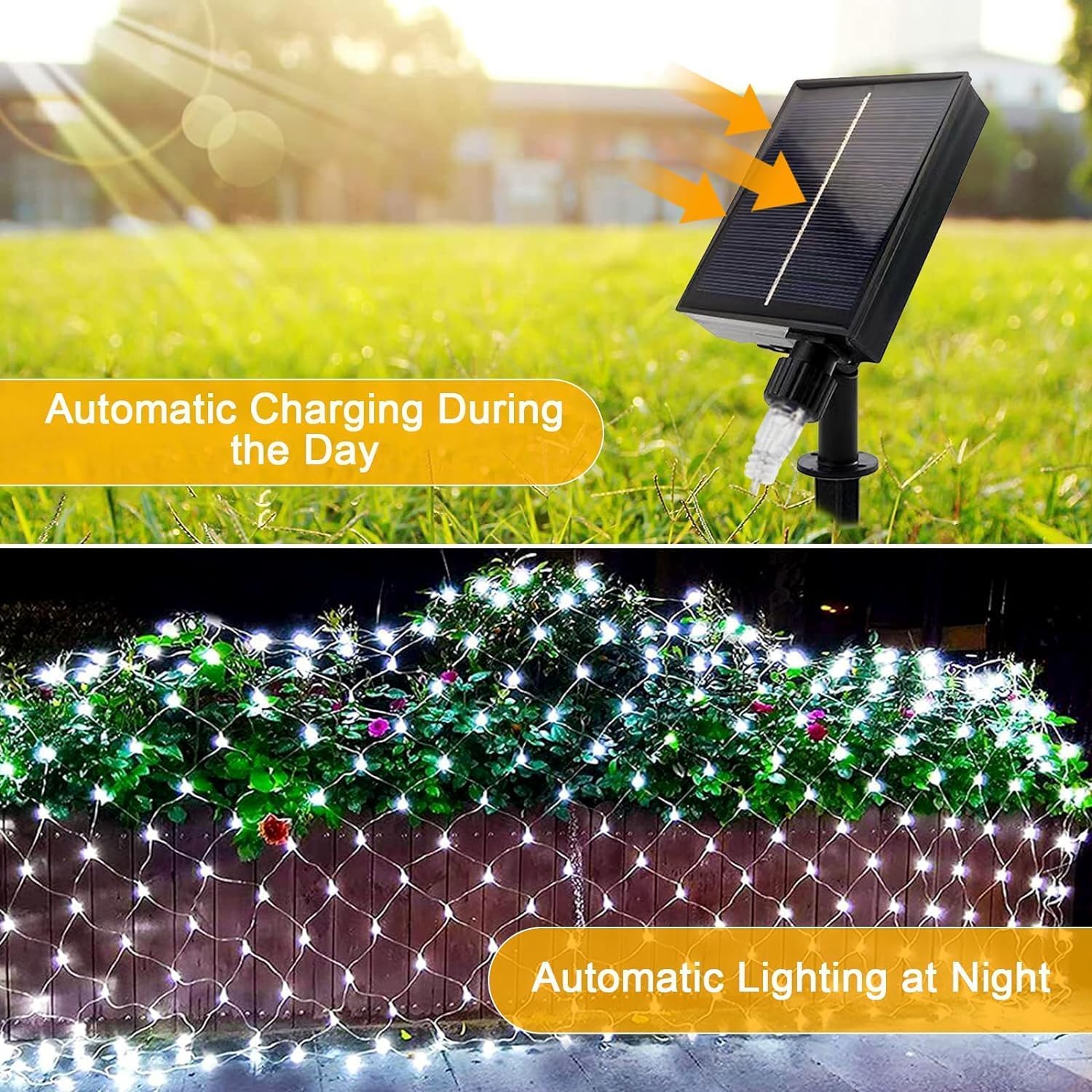 672LED Solar Lichternetz Außen, Wasserdichte Solar Lichterkette Netz Fernbedienung Timer Vorhang Weihnachtsbeleuchtung 8 Modi Mesh Lichtervorhang für Hochzeit Fenster Deko (Weiß, 6x4m)