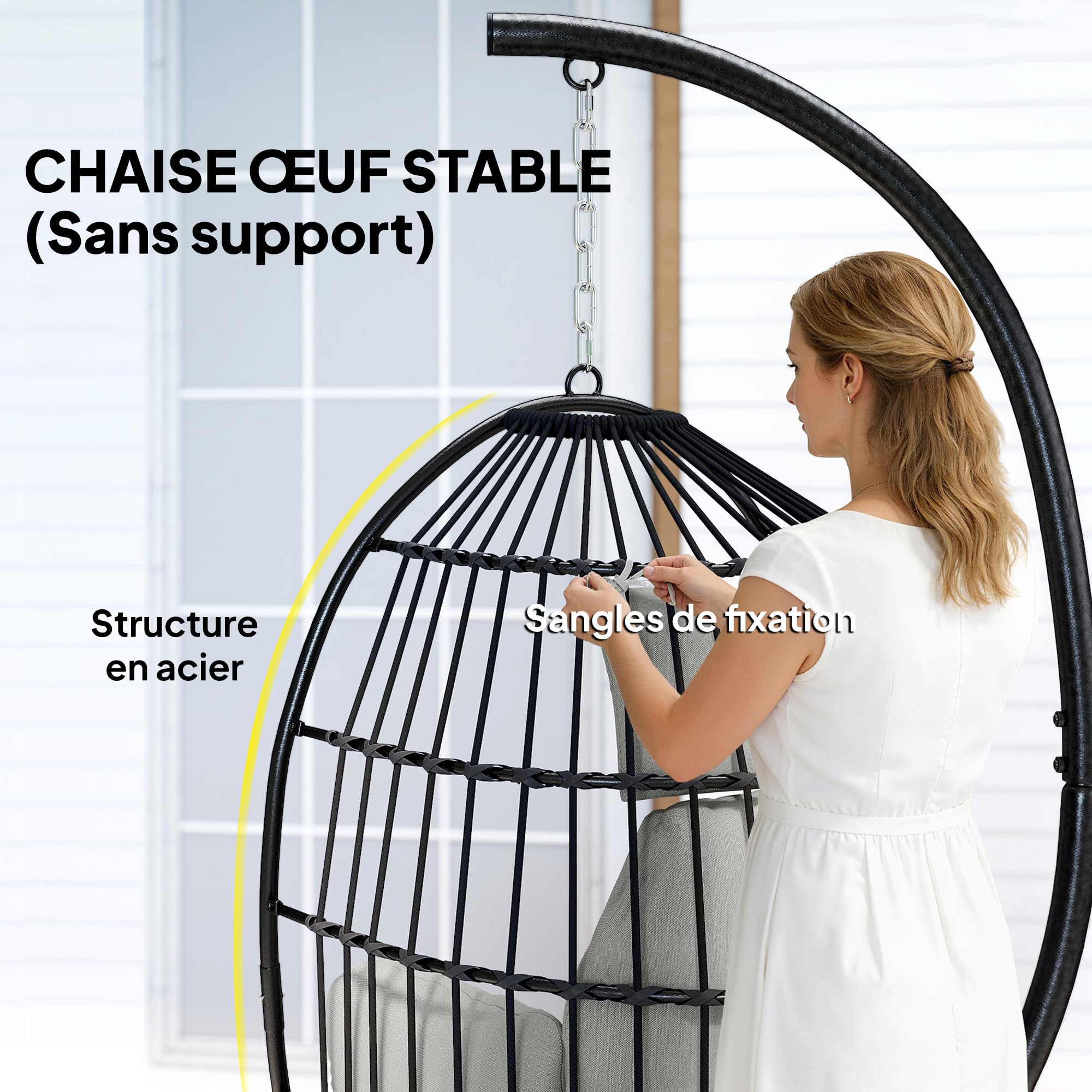 Outsunny Fauteuil Suspendu Fauteuil œuf Suspendu, Chaise hamac balançoire avec Panier Pliable, Coussins rembourrés, Porte-gobelet et Oreiller, pour intérieur et extérieur, capacité 120 kg, Gris foncé