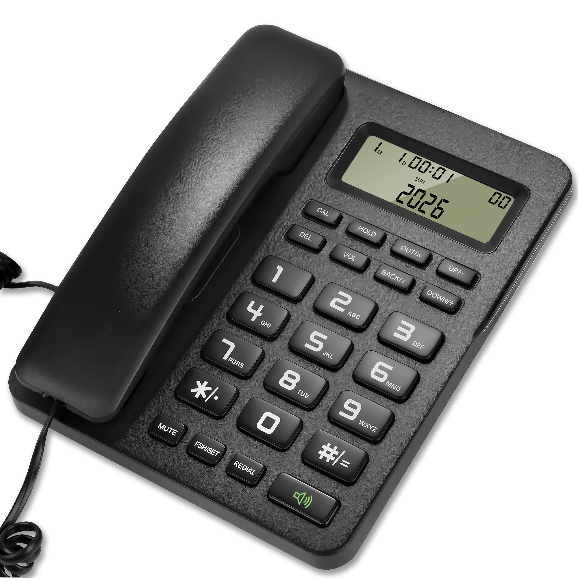 Corded Landline Phones for Home/Office, Desk Corded Telephone with Display and Adjustable Volume, Support Music on Hold, Speakerphone, DND and Calculator Function, Uvital House Phone (Black)