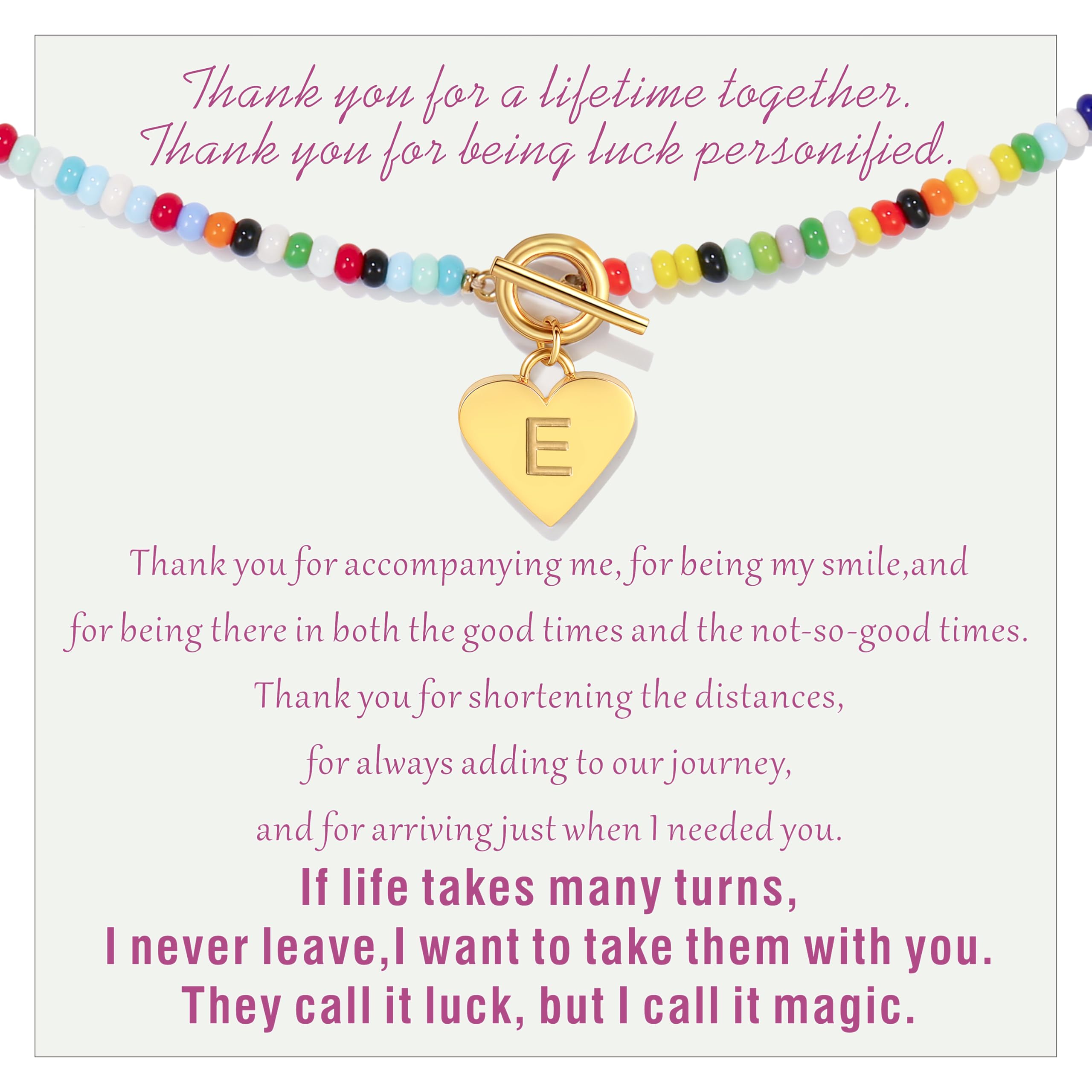 Badu Initial A-Z Colorful Beaded Gemstone Necklaces for Women 14K Gold Plated Waterproof Heart Boho Necklace Natural Stone Cute Jewelry Gifts Sister,