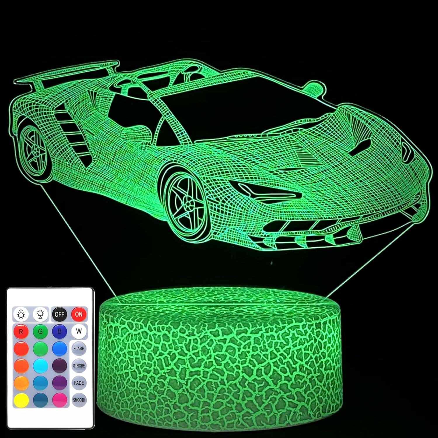 i-CHONY 3D Race Car Night Light - Optical Illusion Sports Car Lamp, Remote & Touch Control, 16 Colors Dimmable, Bedroom Decor Gift