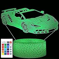 i-CHONY 3D Race Car Night Light - Optical Illusion Sports Car Lamp, Remote & Touch Control, 16 Colors Dimmable, Bedroom Decor Gift