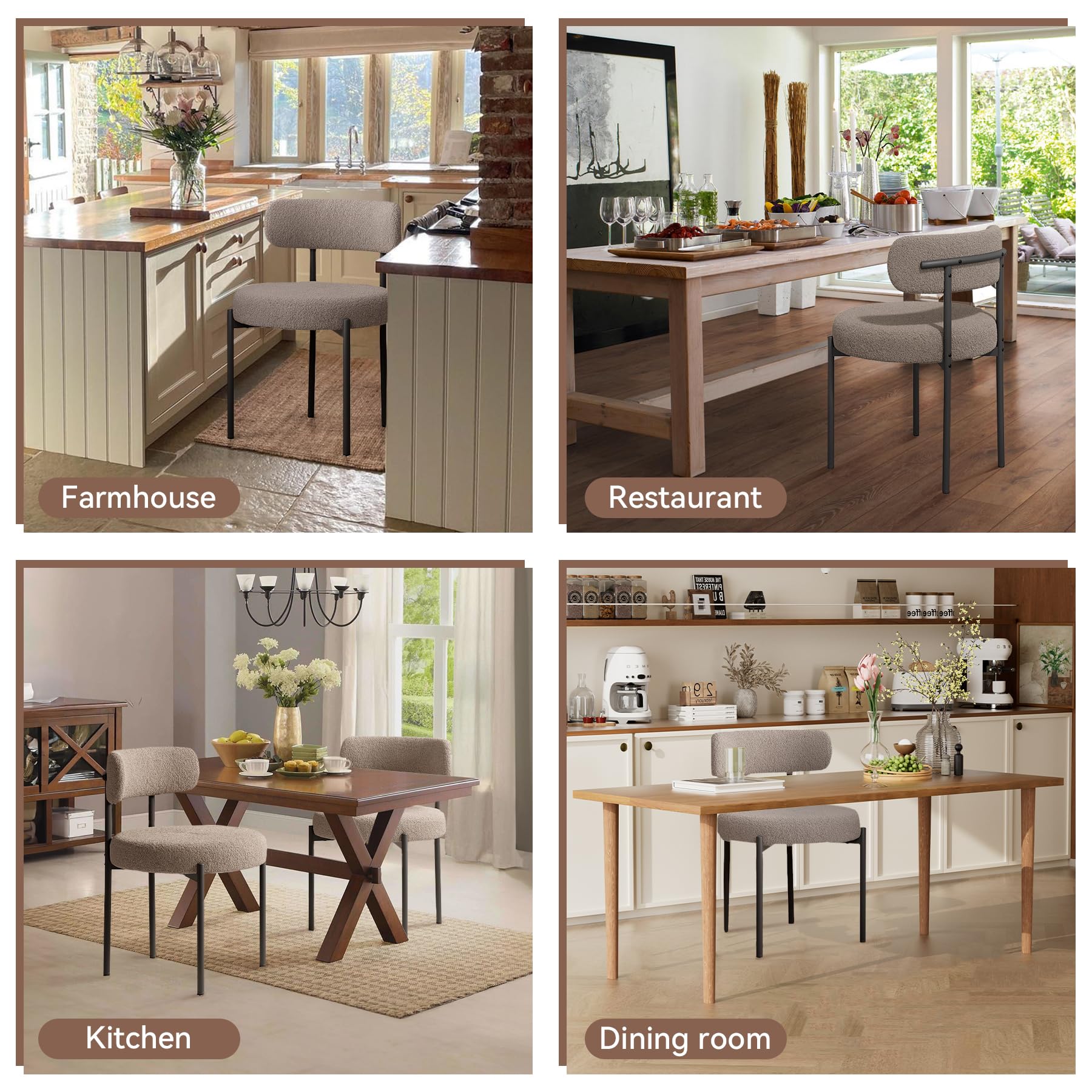 Hawthyhome Esszimmerstühle 2er Set丨Teddy Stoff Runde Boucle Esszimmerstuhl·Mid-Century Gepolsterte Küchenstühle·Stühle Esszimmer mit Metallbeinen·Grau-Braun