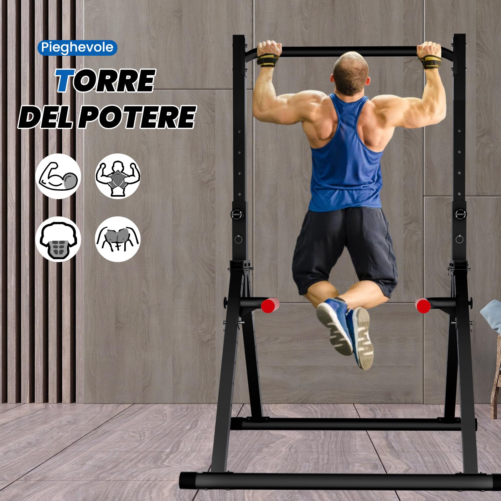 DOBESTS Power Tower Dip Station,Pieghevole Barra per trazioni autoportante，Regolabile MultifunKtional Pull Up Station Attrezzi Palestra Casa,Attrezzatura per Allenamento della Forza,Gambe Triangolari