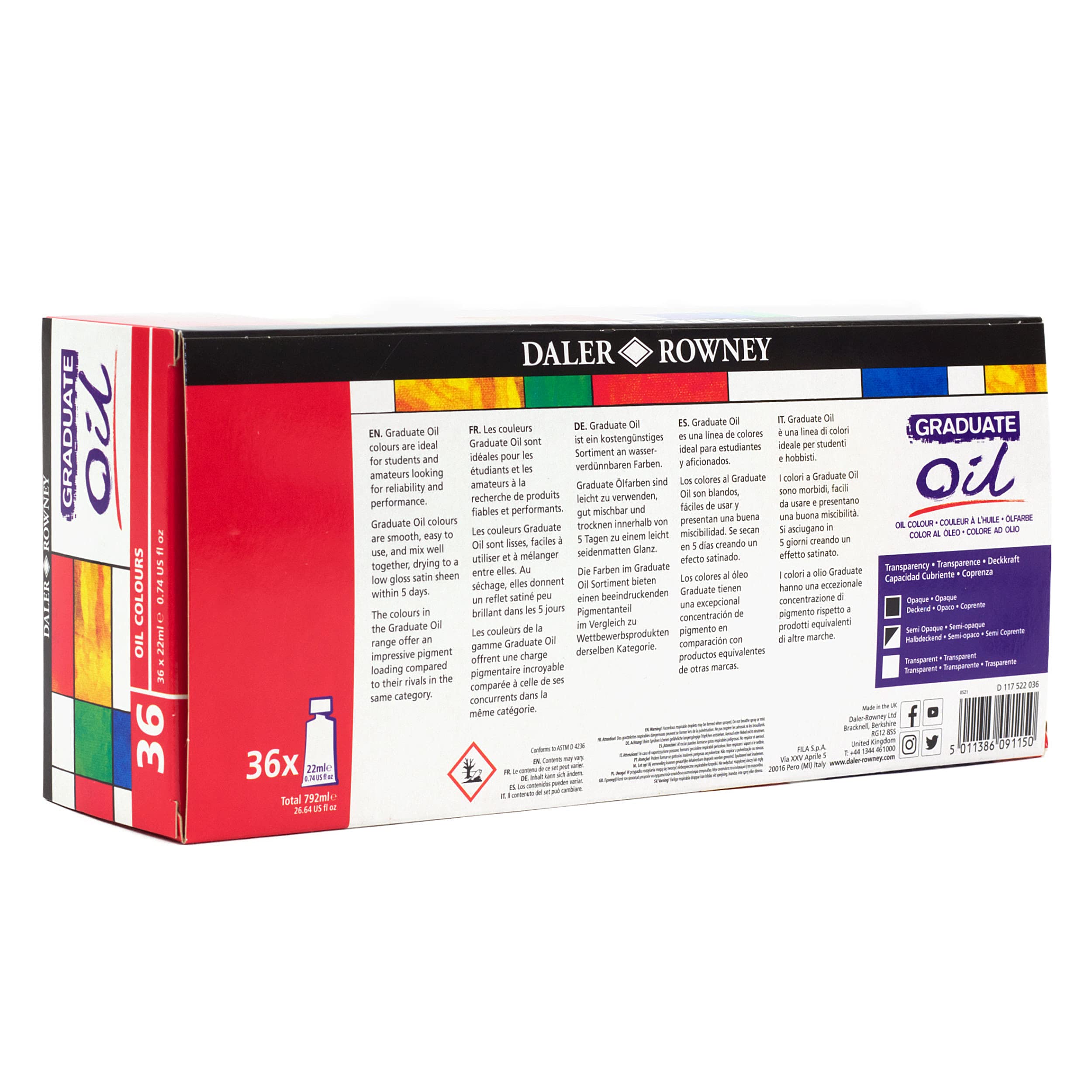 Daler Rowney GRADUATE Oil, Ölarben in Studenten-Qualität, Set mit 36 x 22 ml