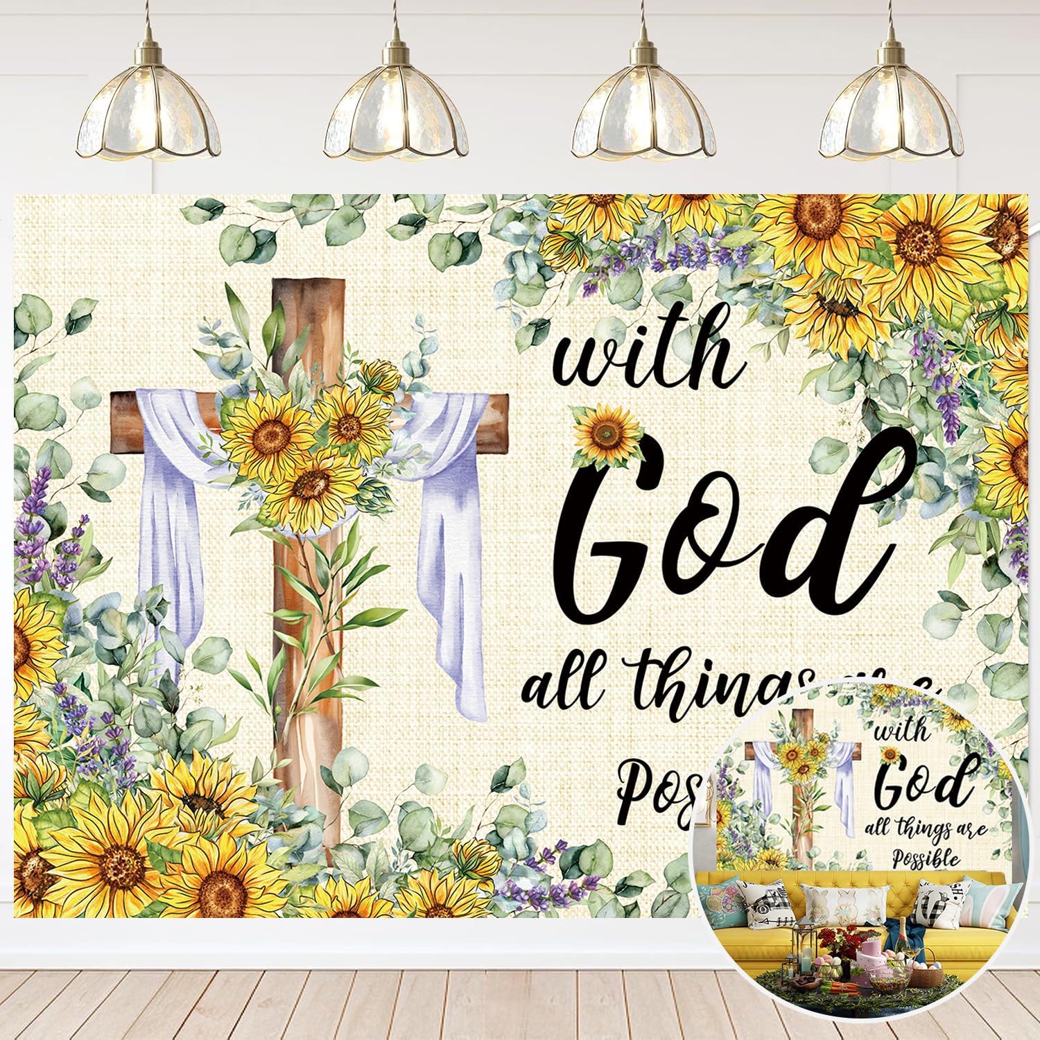 Amazon.com : Spring Easter Backdrop Sunflower Jesus Cross Background ...
