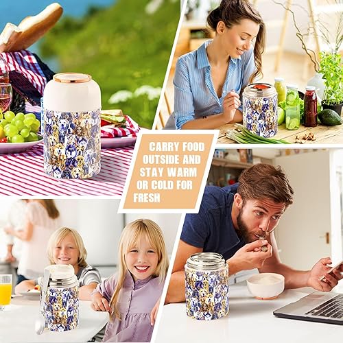 Miniatura 7 de Acuarela Diferentes Perros Chihuahua Husky Corgi Shiba Tarro de comida con cuchara de acero inoxidable aislado al vacío Contenedor de alimentos de