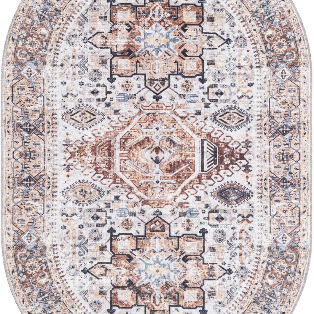 Owalne dywany mo?na pra? w pralce salon sypialnia mi?kki antypo?lizgowy dywan z krótkim w?osiem retro tradycyjny geometryczny wzór kwiatowy, koralowy ró?owy, 70 x 140 cm