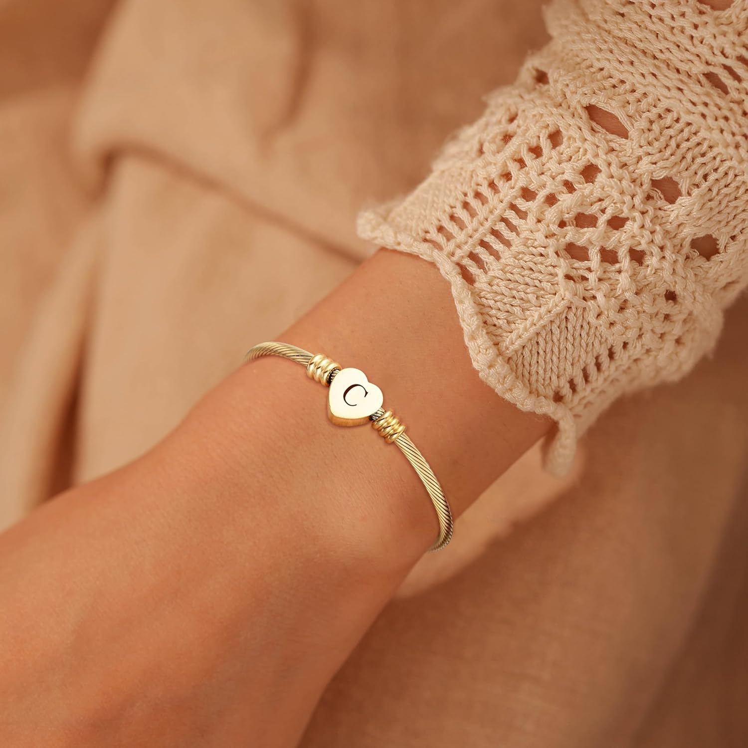 ASCONA Valentines Day Gifts for Her Gold Initial Bracelets for Women Non Tarnish Dainty Stainless Steel Heart Letter A-Z Bracelet Adjustable Cuff Bangle Bracelets for Teen Trendy Cute Bridesmaid Birthday Gifts Jewelry - Image 4