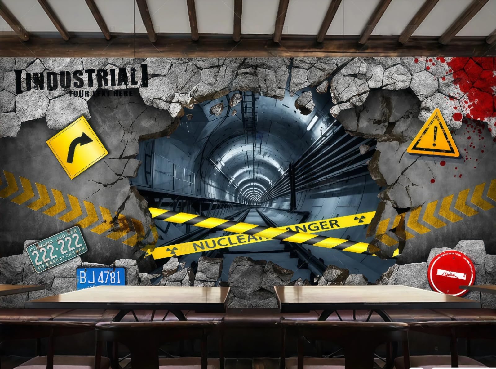 XDOUBAO Wallpaper Retro Cement Stone Wall Three-Dimensional Tunnel Personality Bar Afternoon Tea Coffee Shop Background Mural Western Restaurant Wallpaper,3D,150x105cm