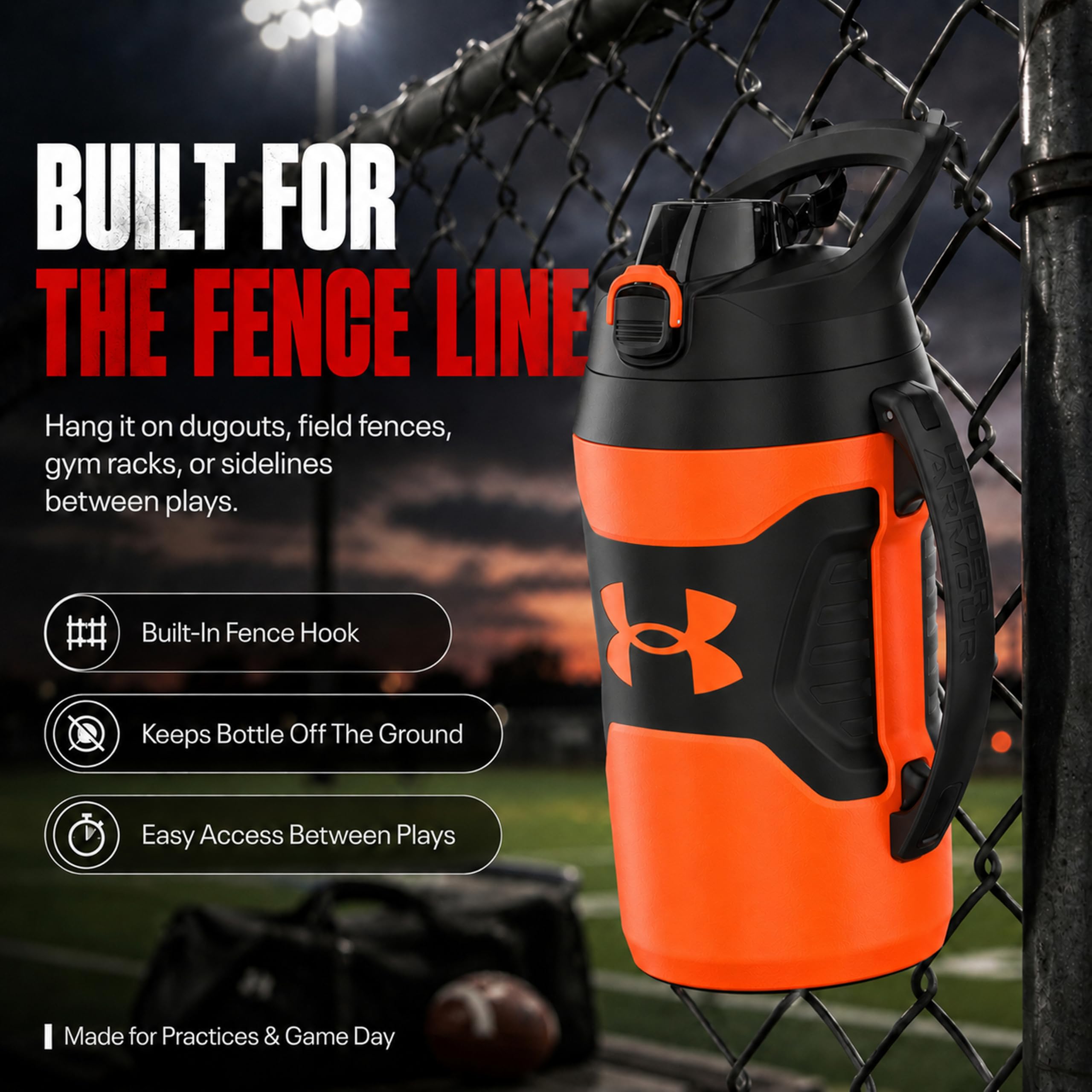 Under Armour Playmaker Pichet 1,8 l Bouteille d'eau Unisexe, Orange Vif/Noir