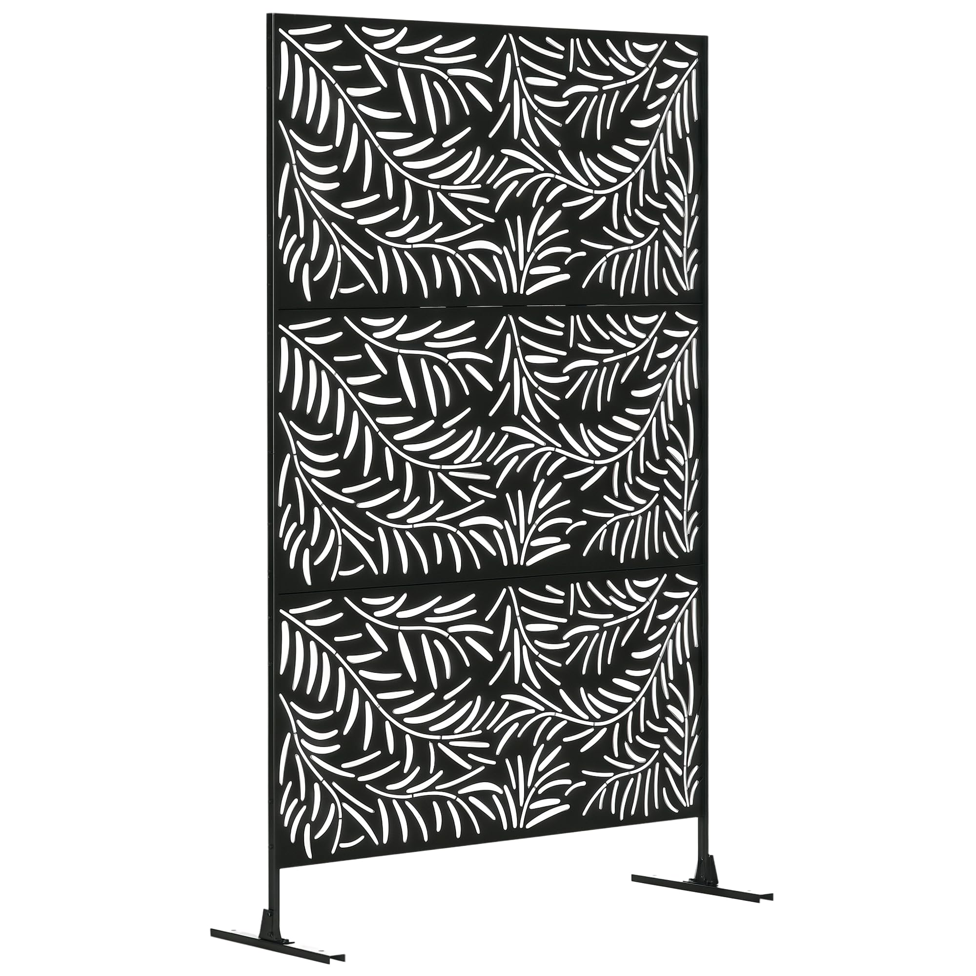 Outsunny Raumteiler 3-teilig – Sichtschutz mit Weidenblattmuster, Stahl, Schwarz, 122 x 198 cm