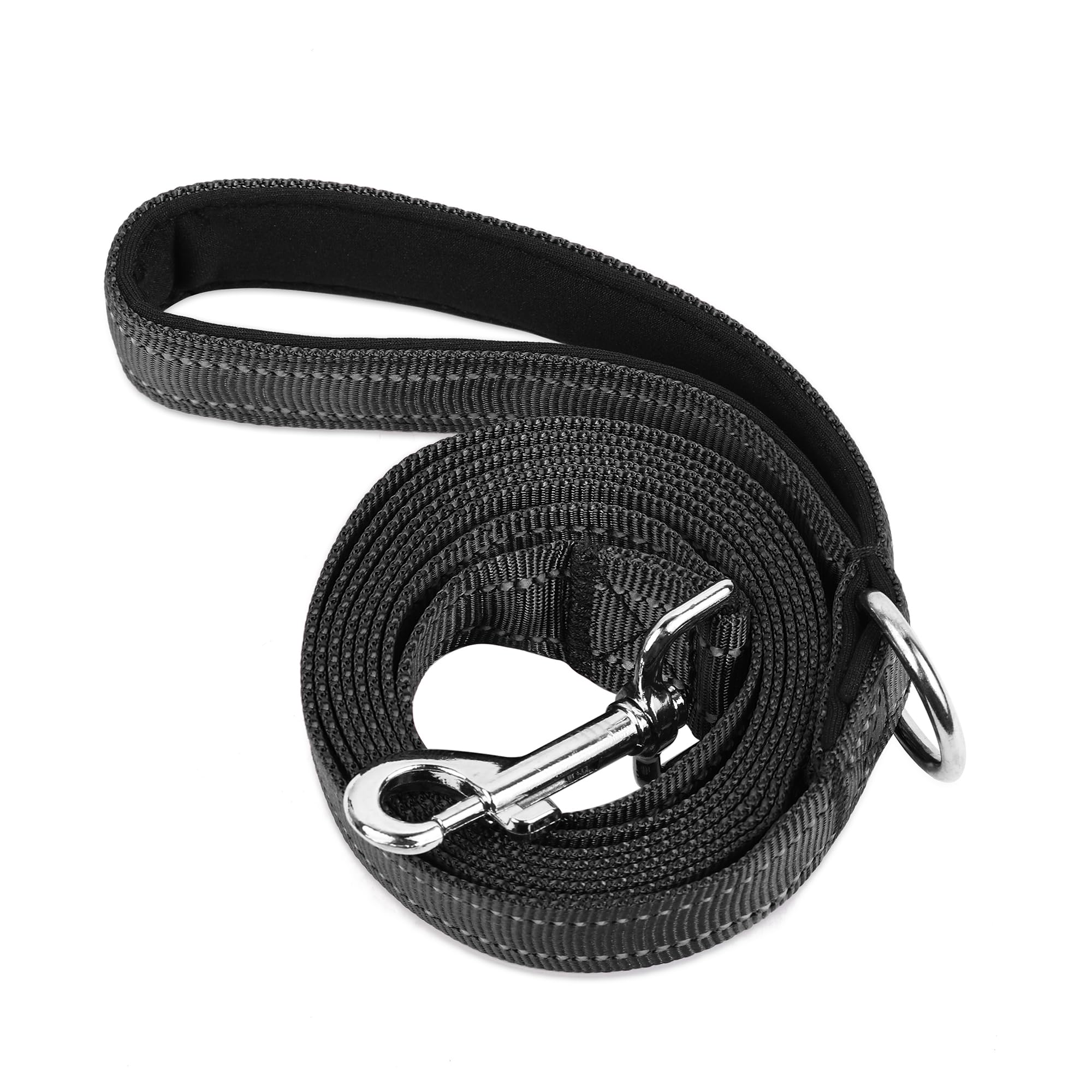 PWOD Double-Sided Reflective Nylon Dog Leash, 4 FT/5 FT/6 FT, Soft Padded Handle Heavy Duty Dogs Leashes with D Ring for Medium and Large Dogs Walking and Training,(Carbon Black, 5FT)