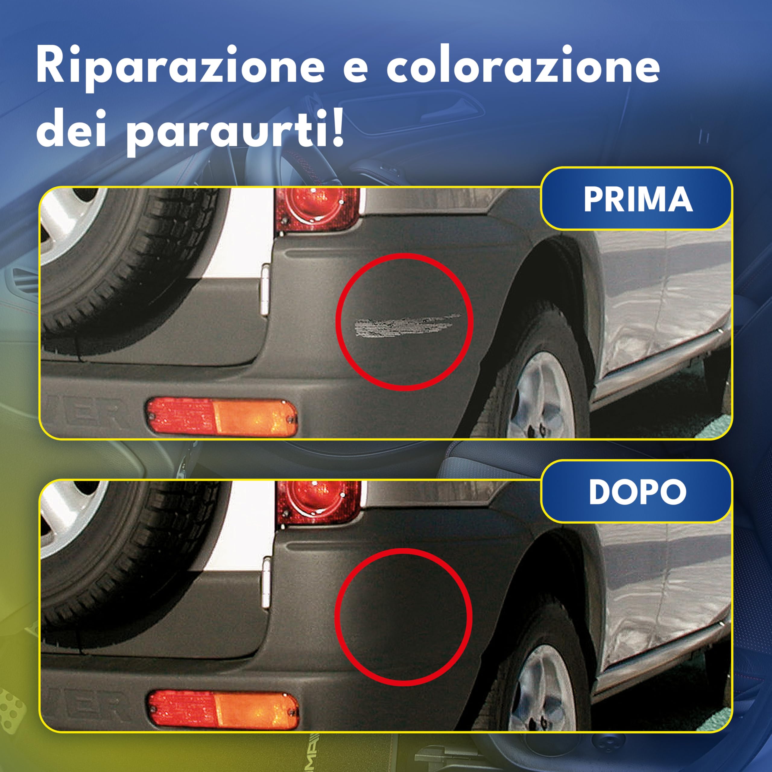 ATG® Kit Riparazione Paraurti Auto Nero – Rinnova Plastiche Auto, Rimuovi Graffi Plastica con Colore Nero e Stucco Riparazione