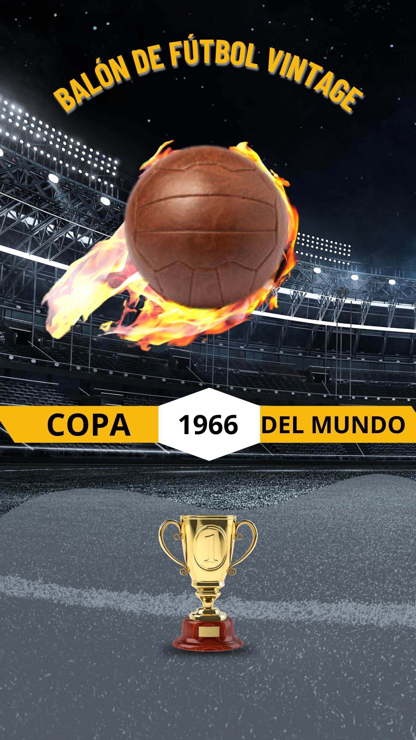 GOLBAL APPLIANCES Pallone da calcio Vintage Coppa del Mondo 1966, calcio in Pelle sintetica Antico Design Replica Palla Retro Coppa del Mondo 1966