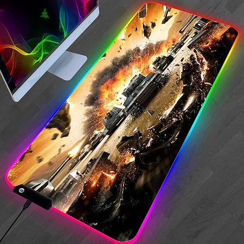 Mouse Pads Anime Game Fight Mouse Pad RGB Mat Gaming Accessories Gamer Keyboard Computer Desk Mause Ped LED Light Mouse Mats XXL 39.37 inch x19.68