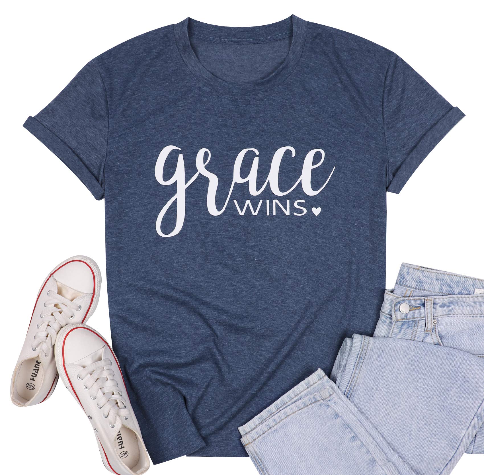 MOUSYAWomen Christian Shirts Faith Letter Print Tees Religious T-Shirts Easter Jesus Short Sleeve Casual Tee Tops