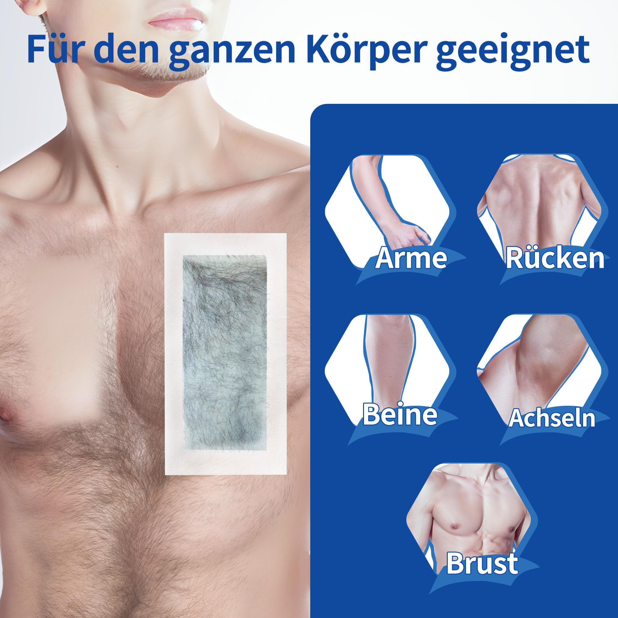 Beauty7 Kaltwachsstreifen für Männer – Für empfindliche Haut | 20 Streifen + 4 Pflegeöltücher – Sanfte & effektive Haarentfernung an Brust, Rücken, Achseln und Beinen