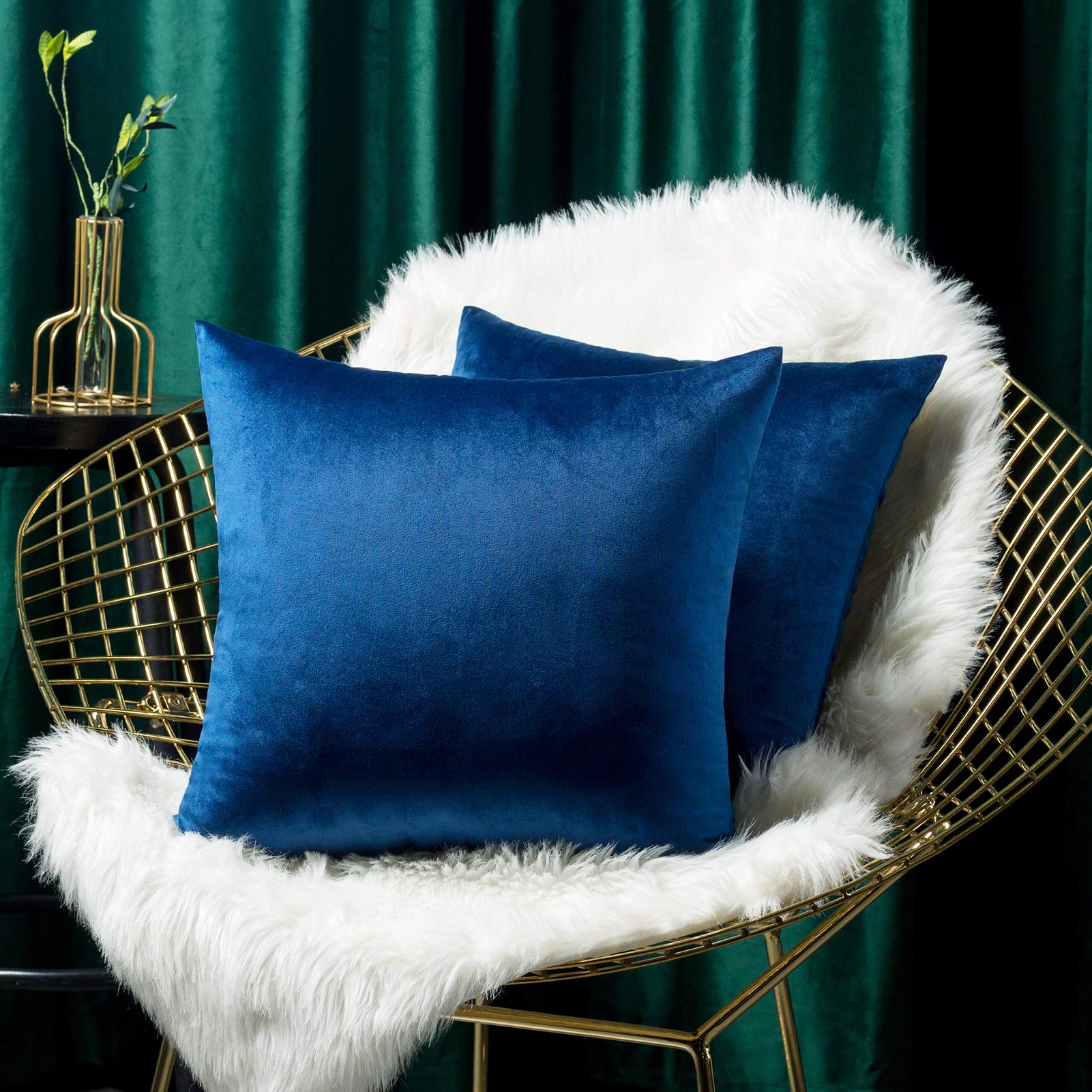 Federe In Velluto WACOMECO – 45x45 Cm, Blu Navy, Confezione Da 2 - 3