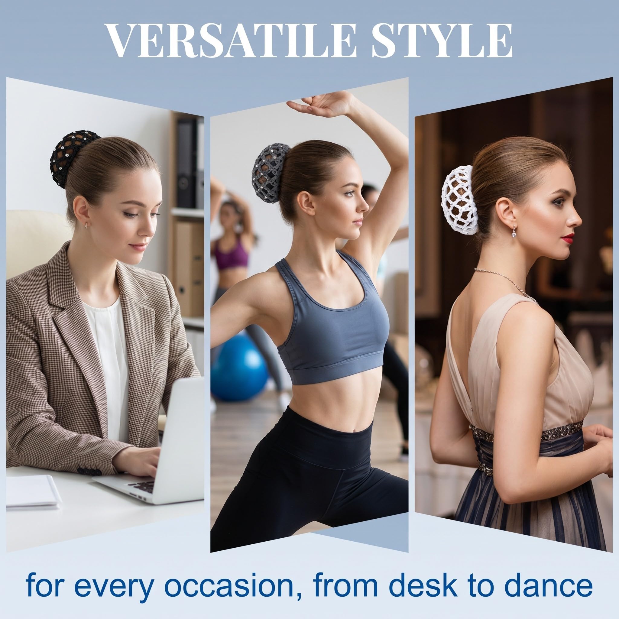 4 Pezzi Retina per Chignon Bambina e Donna, Retine per Capelli Chignon per Danza Classica e Pattinaggio, Accessori Capelli Elastici in 4 Colori (Nero, Bianco, Blu, Grigio Scuro)