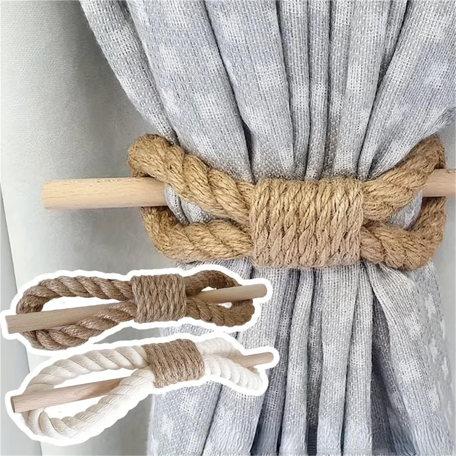 12pcs Solid Wood Curtain Tiebacks Rope Holdbacks for Home Decor Window