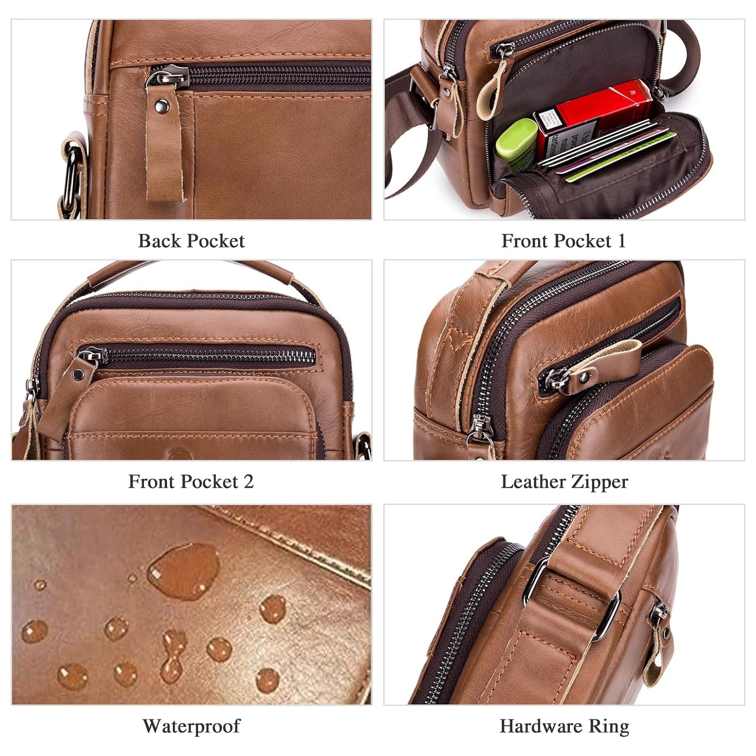 BAIGIO Bolso Hombre Bandolera Cuero Vintage Bolso Mano Hombres Bolsos Hombre Pequeño con 5 Ranuras para Tarjetas Bolsa de Hombro para Negocios, Trabajo, Viaje, Vida Cotidiana