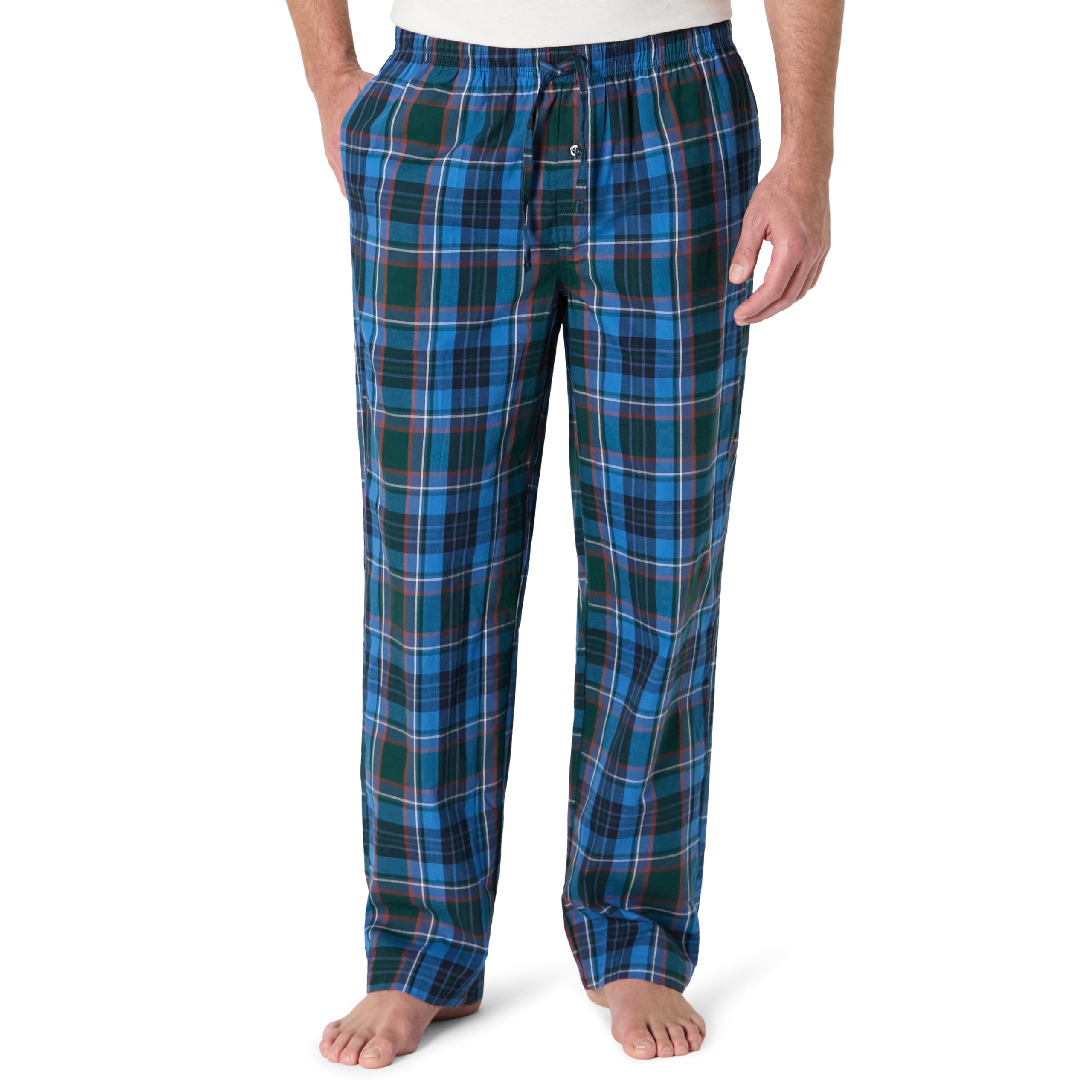 Amazon Essentials Gewebte Pyjamahose für Herren, gerade Passform, mit Taschen, Blaugrün, großes Plaid, XXL