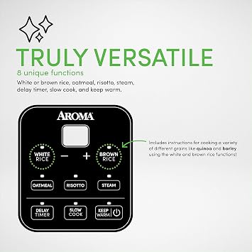 Aroma Housewares ARC-994SB Rice & Grain Cooker Slow Cook, Steam, Oatmeal, Risotto, 8-cup cooked/4-cup uncooked/2Qt, Stainless Steel & Aroma 6-cup 1.5 Qt. One Touch Rice Cooker, White, 1.5 Qt.