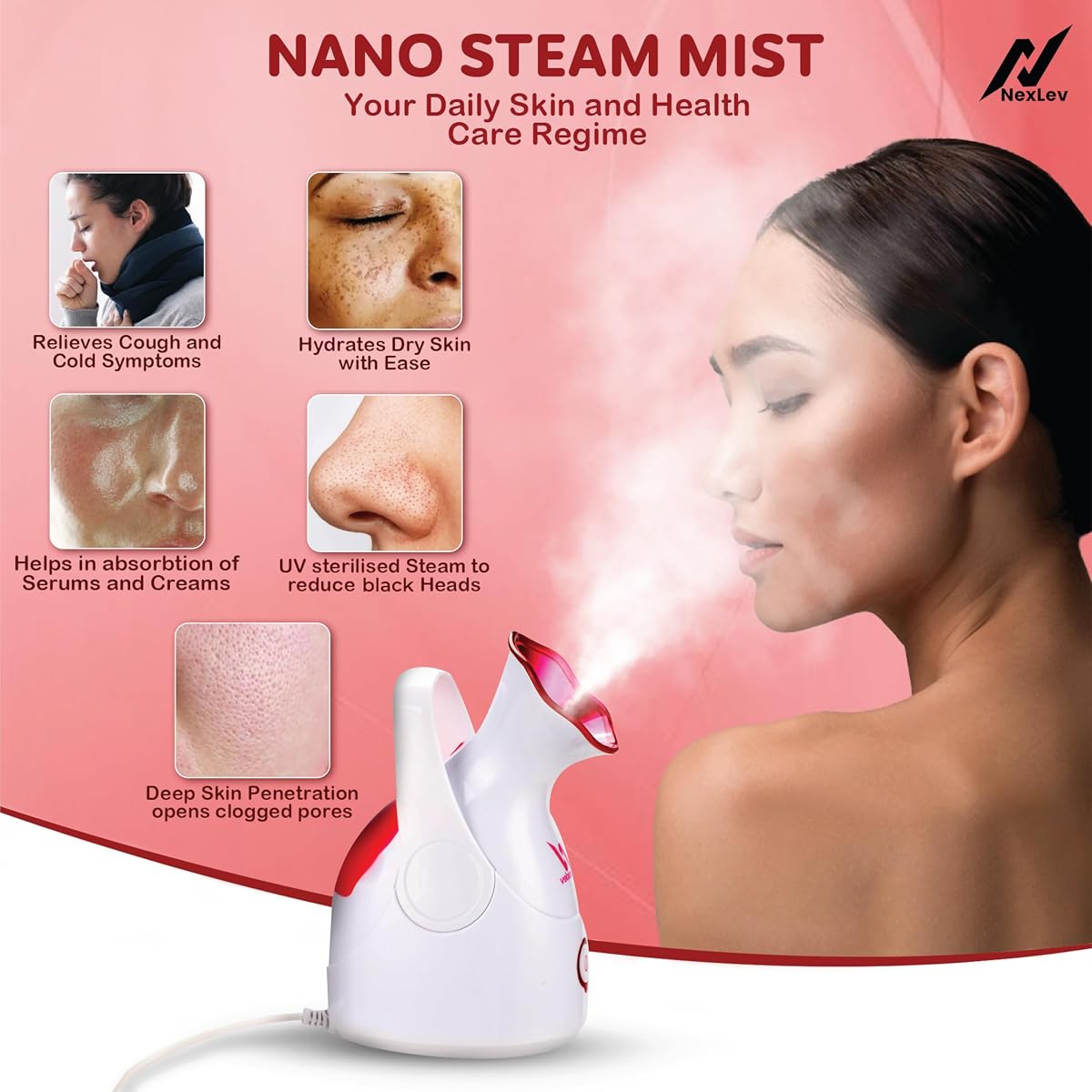 NexLev Vaporizer Steamer for Cough, Cold and Facial | Steam Inhaler for Cold