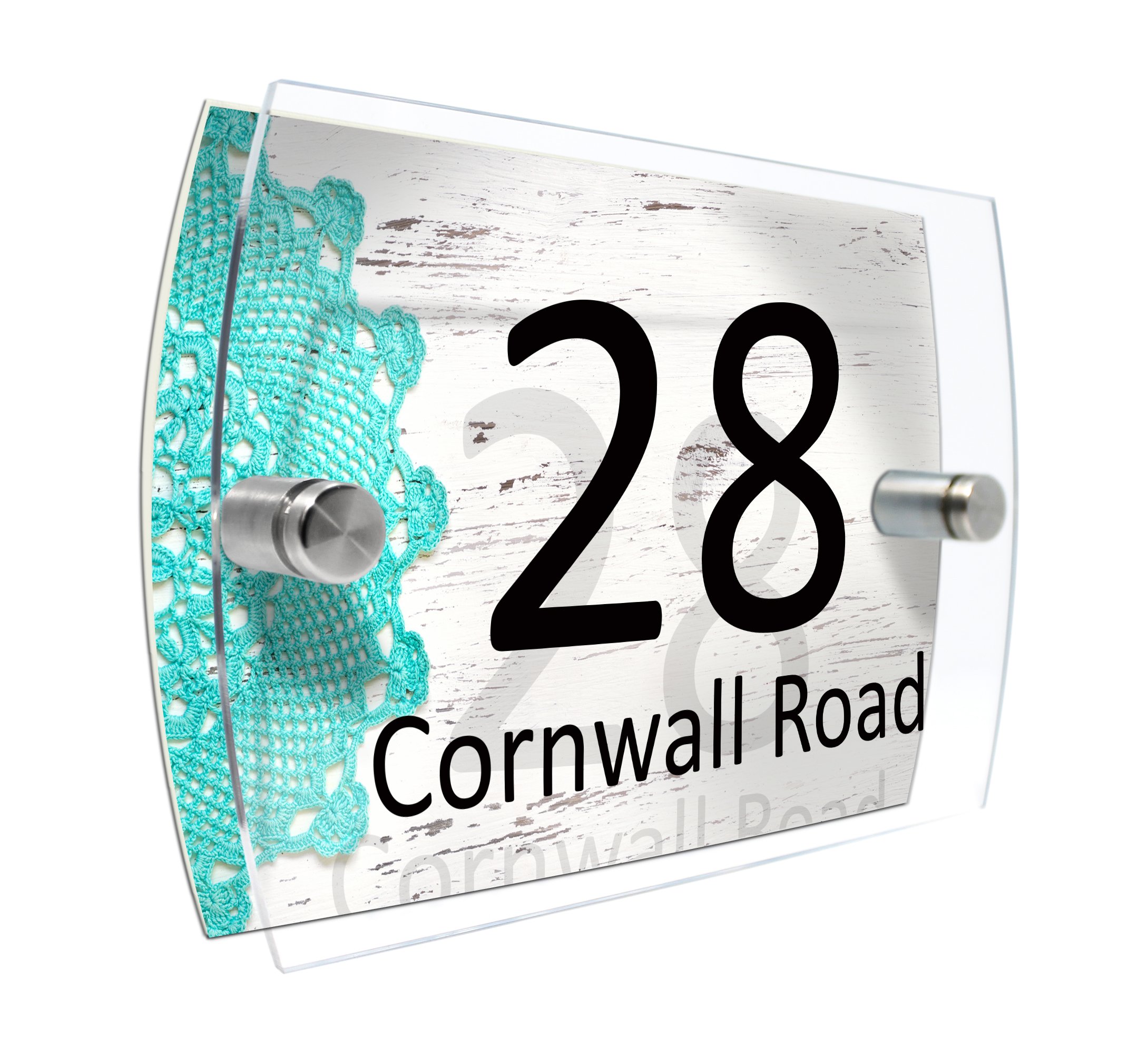 CS Printing House Number Sign Plaque Garden Glass Effect Acrylic Sign Door Plate Marble Wall Display 2 Part Branded Acrylic (Shabby Chic Wood)