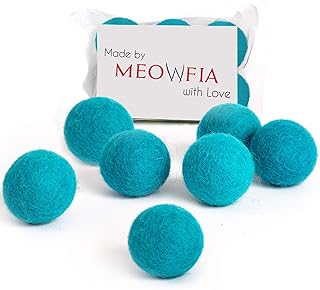 MEOWFIA Wool Ball Toys - 6-Pack (2 INCHES, Aqua)
