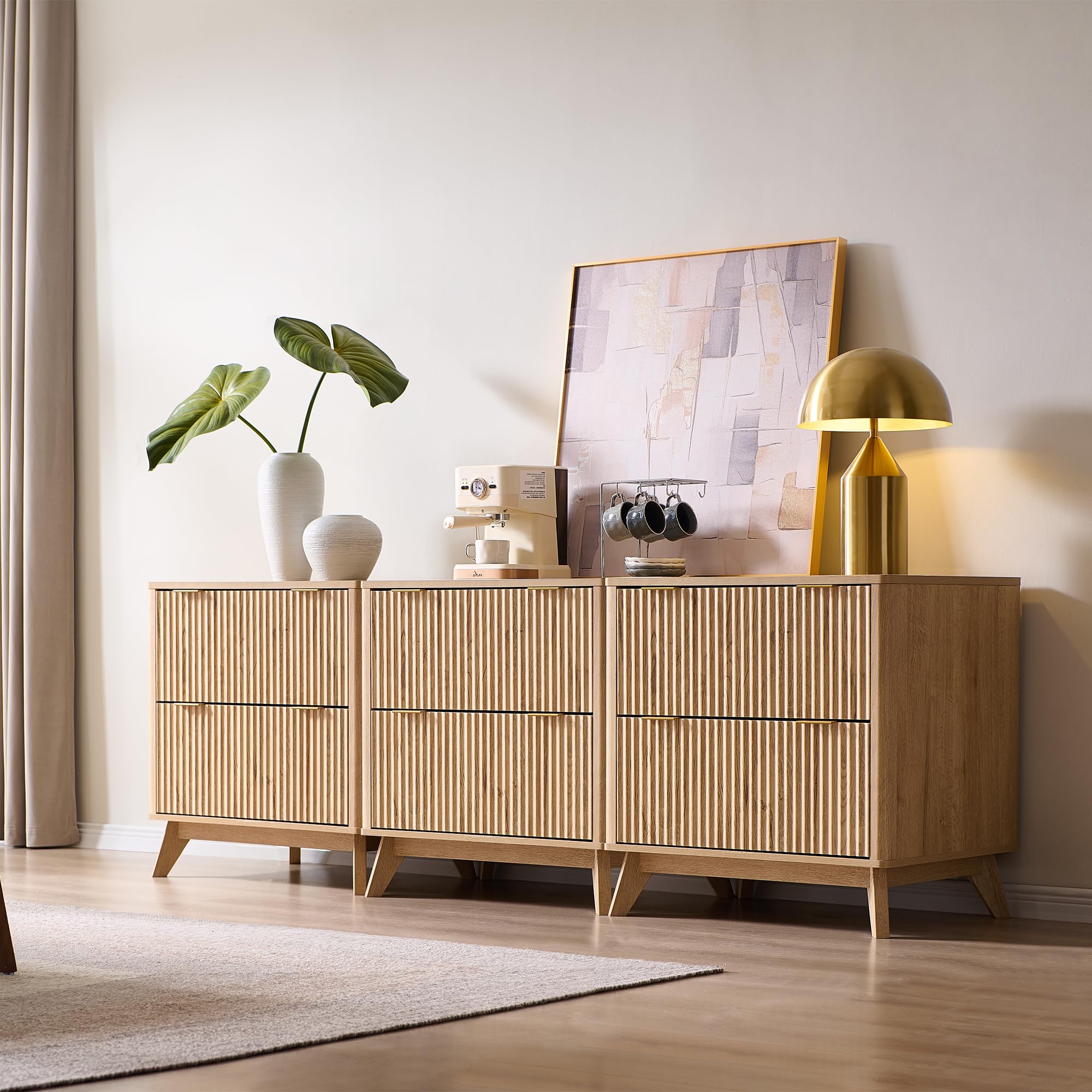 Modular Modern Fluted Sideboard Cabinets 95.4 Natural Oak