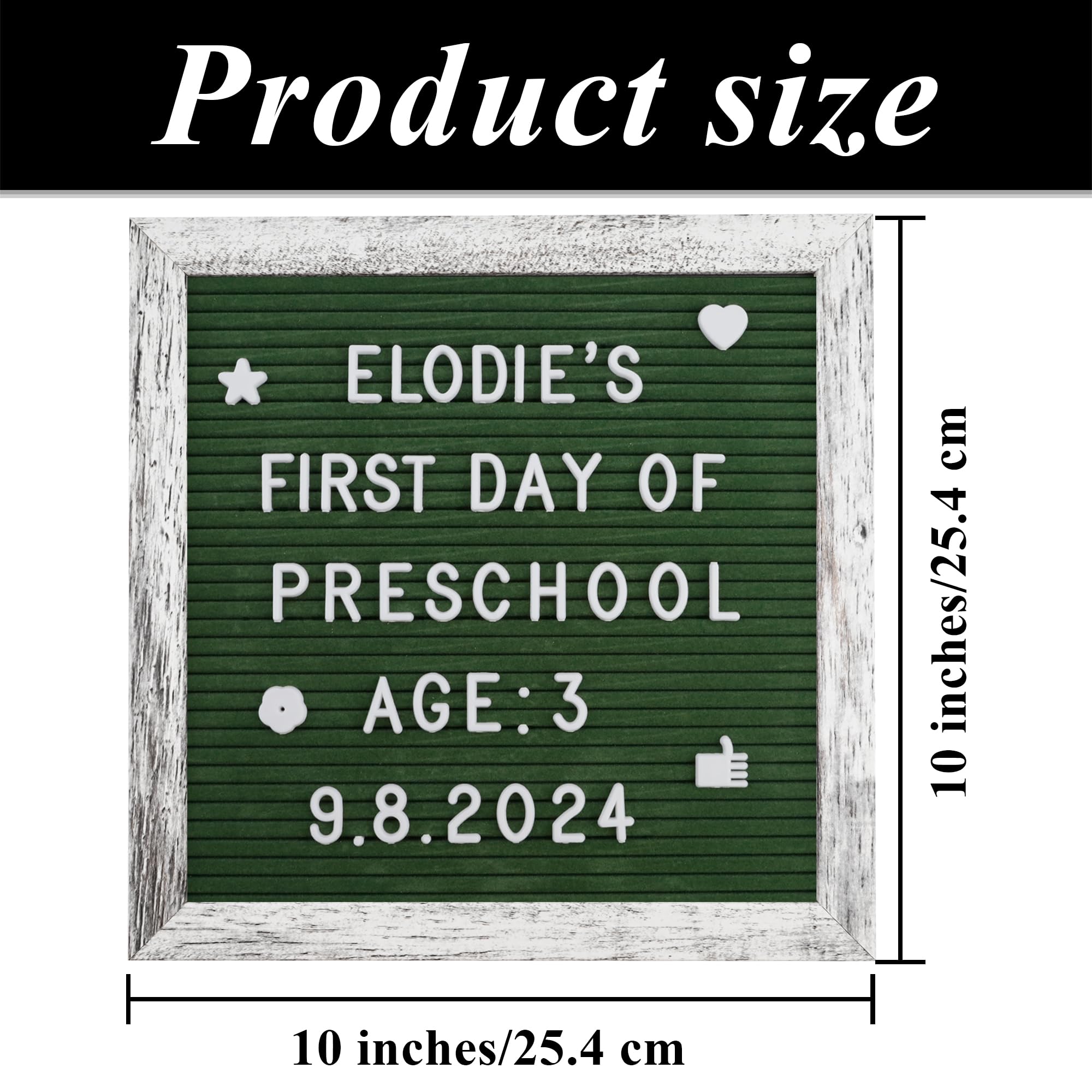 Bacheca intercambiabile in feltro 25 x 25 cm, con cornice rustica, lavagna in feltro verde per messaggi personalizzati, ideale per baby shower e nascite