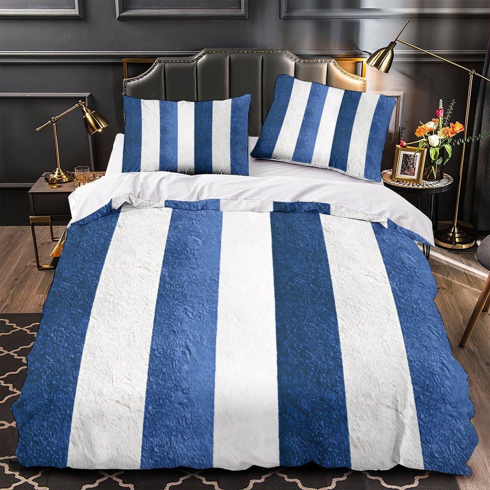 MMDASBVPE Nautical Stripes Comforter Cover 3D Design Printed All Season 3 Piece Bedding Set Zipper Duvet Cover Luxury Breathable for Kids Teens Adults Women Youth Teenagers Super king（260x220cm）
