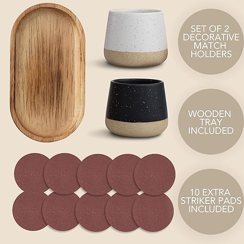 Miniatura 8 de Soporte decorativo de cerámica con bandeja de madera, juego de 2 hermosos soportes mate con huelguista que son una actualización para cualquier