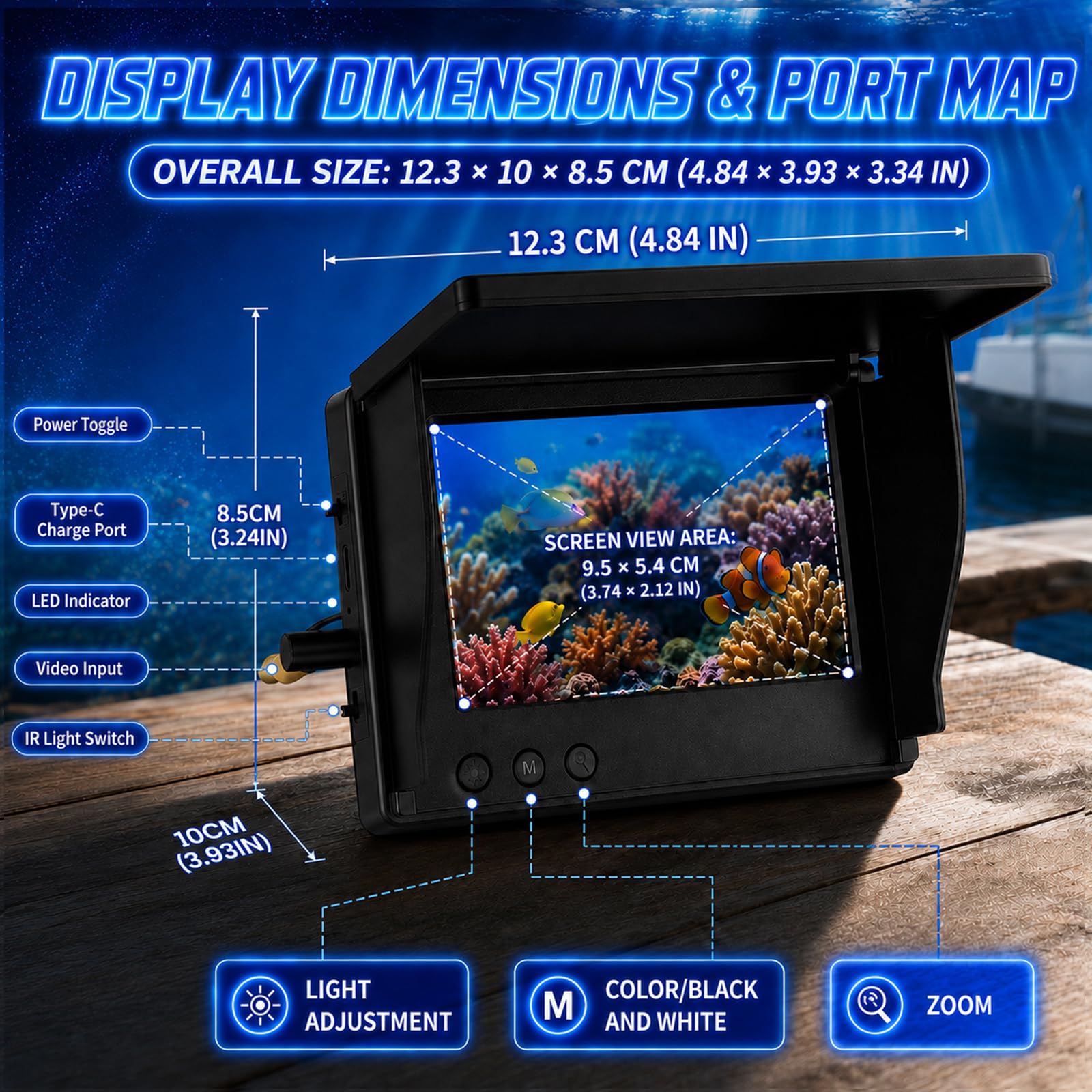 Caméra sous-Marine HD 1080p, Fish Finder Sondeur Bateau avec écran 4,3"(15m)