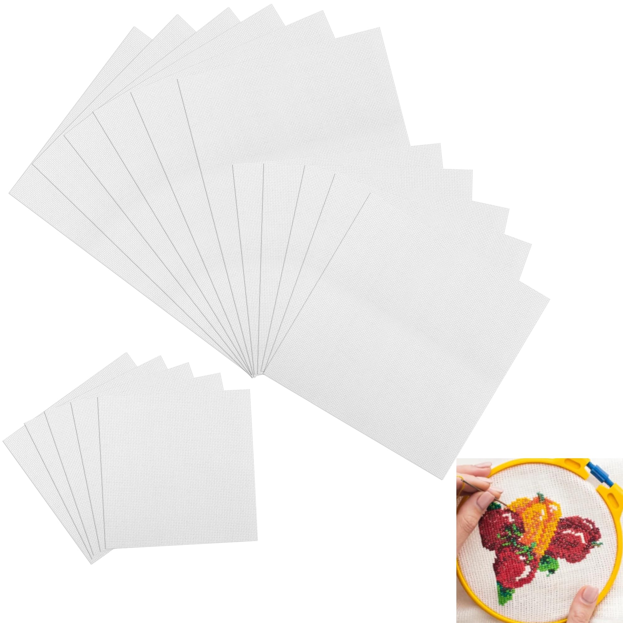 WeeGoo 16 PCS Aida 14 Count Cross Stitch Fabric, 20/30/45 cm Embroidery Fabrics Sheet, White Reserve Aida Cotton Cloth for Embroidery Needlework Cross Stitch