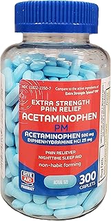 Rite Aid Extra Strength Pain Relief Acetaminophen PM Caplets, 500mg Acetaminophen / 25mg Diphenhydramine - 300 Count - Nig...